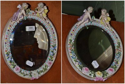 Lot 366 - A pair of Dresden mirrors