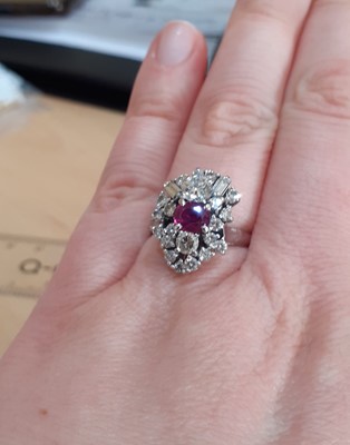 Lot 2158 - An 18 Carat White Gold Ruby and Diamond...