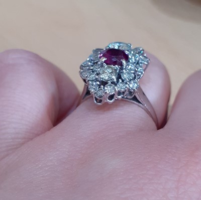 Lot 2158 - An 18 Carat White Gold Ruby and Diamond...