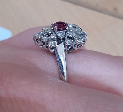 Lot 2158 - An 18 Carat White Gold Ruby and Diamond...