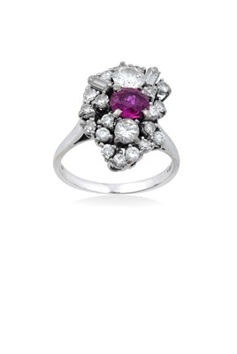 Lot 2158 - An 18 Carat White Gold Ruby and Diamond...