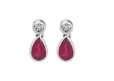 Lot 2153 - A Pair of 18 Carat White Gold Ruby and Diamond...