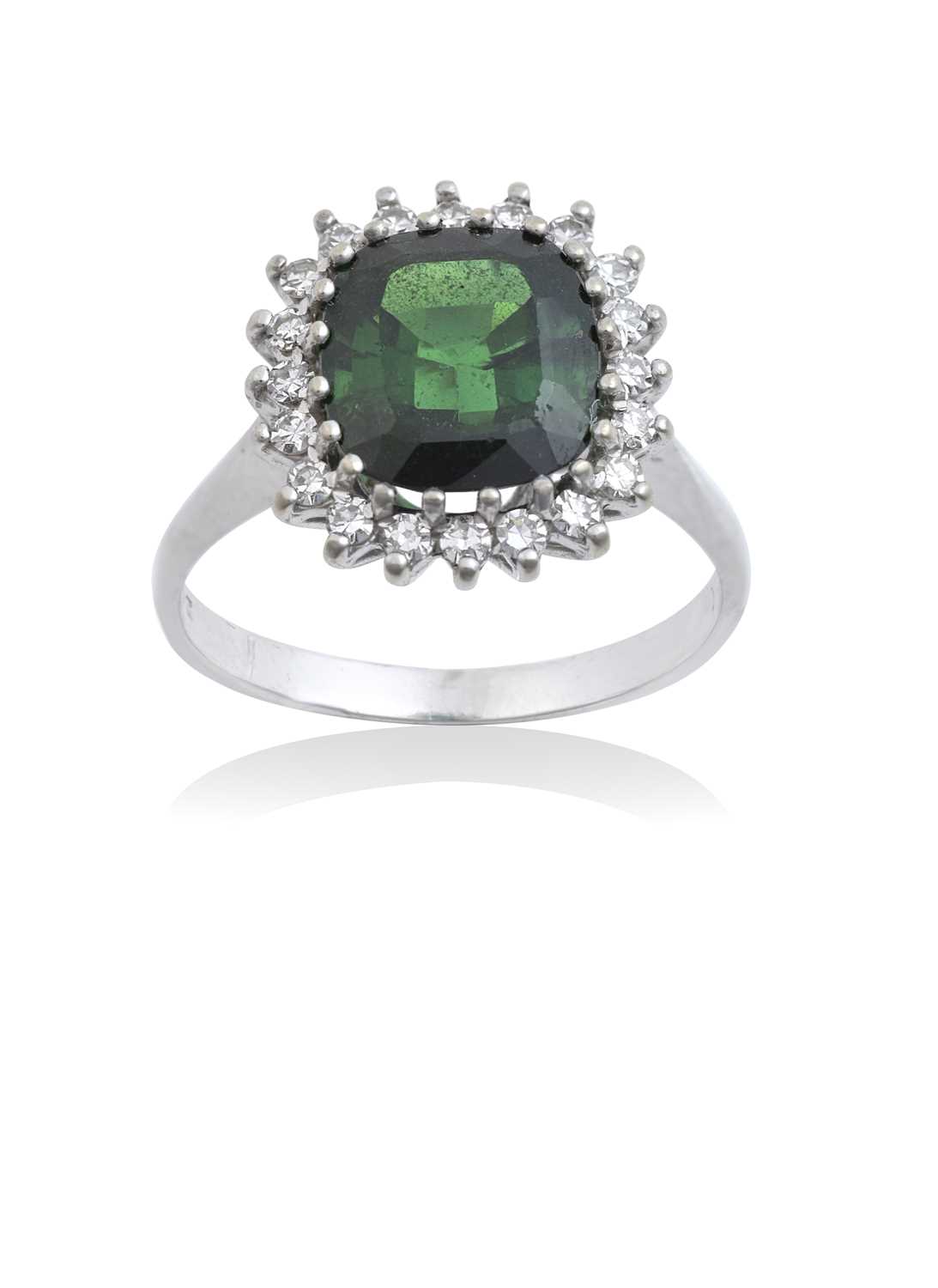 Lot 2108 - An 18 Carat White Gold Green Tourmaline and...