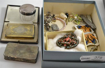 Lot 379 - A quantity of costume jewellery including 9ct gold ring and silver boxes