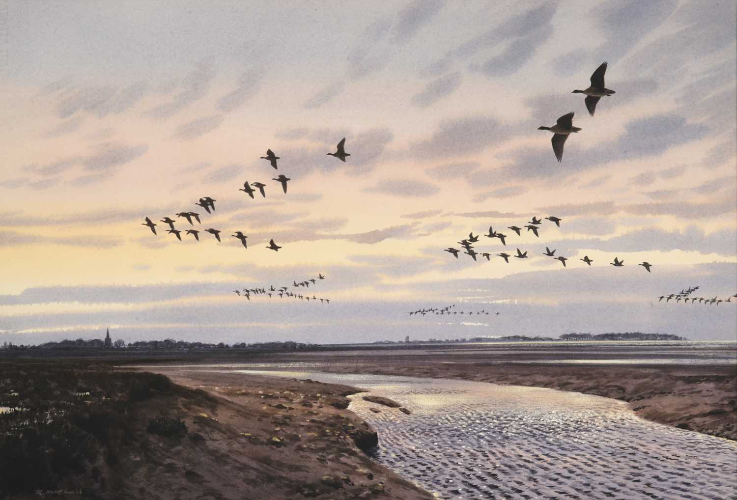 Lot 1047 - Rodger McPhail (b.1953) "Pinkfooted Geese over...