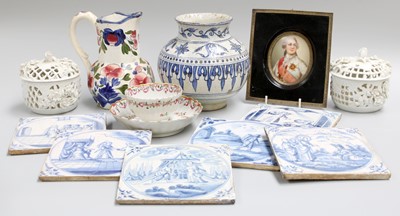 Lot 221 - Six 18th Century Delft Blue and White Tiles,...