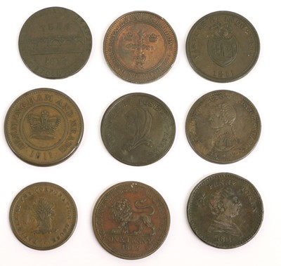 Lot 368 - 19th Century Penny Tokens, 9 tokens comprising:...