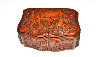 Lot 258 - A North European Carved Wood Snuff Box, 19th century, of arc en arbelette form, the hinged...