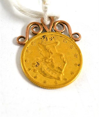 Lot 386 - A five Dollar gold coin pendant