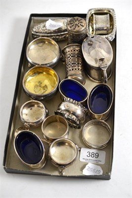 Lot 389 - A quantity of small silver salts, napkin rings and pin box