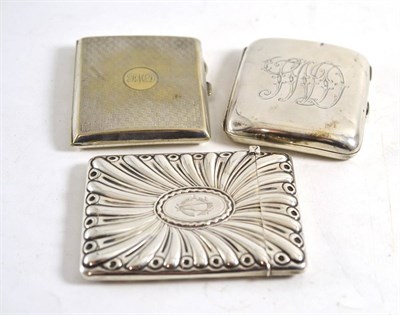 Lot 397 - Silver card case, silver cigarette case and a plated cigarette case