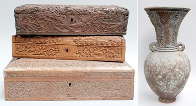 Lot 262 - Three Anglo-Indian Carved Hardwood Boxes,...