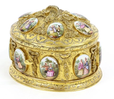 Lot 211 - A French Porcelain-Mounted Gilt Metal Casket,...