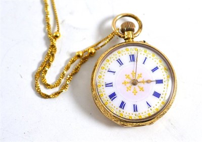 Lot 408 - A lady's fob watch stamped ";18k"; and a 9ct gold fancy link chain