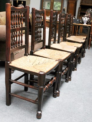 Lot 1167 - A Set of Six 19th Century Spindle Back Rush...