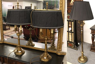 Lot 361 - A Pair of Brass Effect Table Lamps and Shades,...