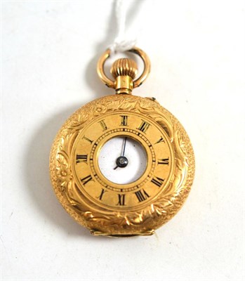 Lot 412 - A lady's fob watch, worn enamel, stamped '14k'