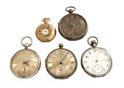 Lot 1038 - Three Open Faced Silvered Dial Silver Pocket...