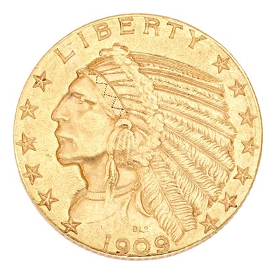 Lot 267 - USA, Gold $5 1909D, (.900 gold, 21.6mm, 8.36g),...