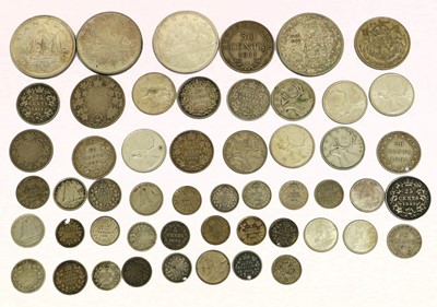 Lot 334 - Mixed Lot of Canadian Silver Coinage, 40+ 19th...