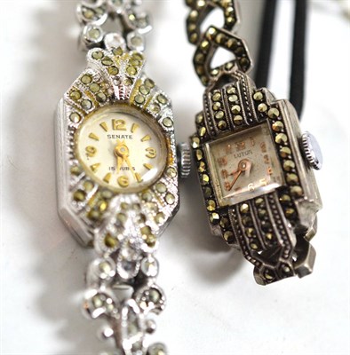 Lot 417 - Two marcasite cocktail watches