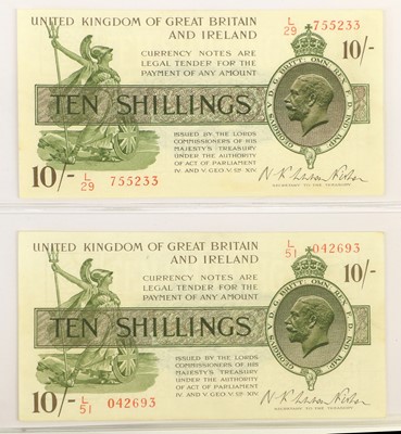 Lot 430 - 2x Treasury Series, 10 Shilling notes, Warren...