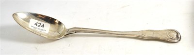 Lot 424 - A George III silver fiddle, thread and shell pattern basting spoon, London 1817