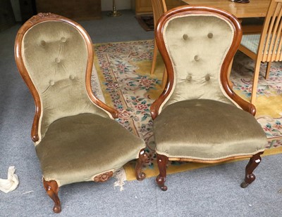 Lot 1314 - Two Victorian Walnut Framed Nursing Chairs, in...