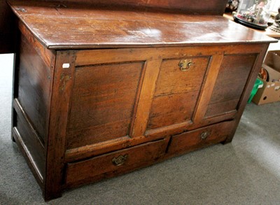 Lot 1125 - An 18th century Oak Mule Chest, with plank top,...