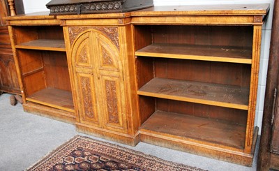 Lot 1132 - A Victorian Pollard Oak Break Front Bookcase,...