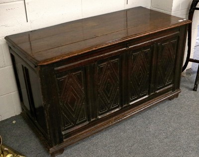 Lot 1324 - A 17th Century Joined Oak Chest, the hinged...