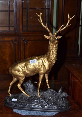 Lot 444 - A spelter statue of a golden stag bears signature ";Waagen"