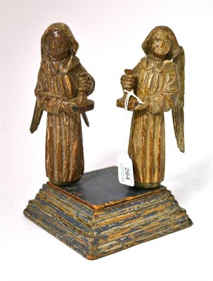 Lot 264 - A Pair of Carved and Painted Wood Figures of Angels, in Renaissance style, each standing...