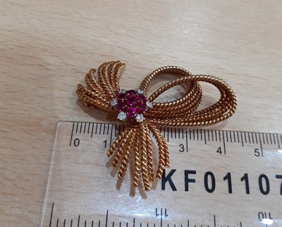 Lot 2087 - An 18 Carat Gold Ruby and Diamond Brooch the...