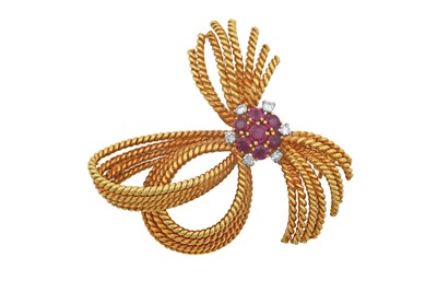 Lot 2087 - An 18 Carat Gold Ruby and Diamond Brooch the...