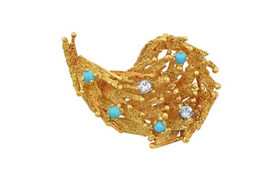 Lot 2126 - A Turquoise and Diamond Brooch of abstract...