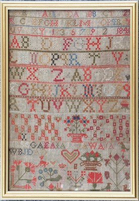 Lot 2054 - Mid 19th Century Alphabet Sampler, worked on a...