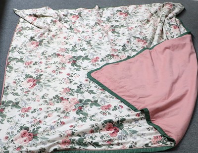 Lot 367 - A Floral Bed Cover, with green trim and pink...