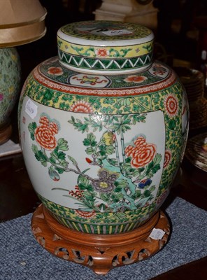 Lot 454 - A Chinese famille verte large ginger jar and cover on a hardwood stand