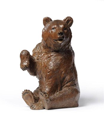 Lot 265 - A Swiss  "Black Forest " Carved Wood Bear Box and Hinged Cover, 1st half 20th century, sitting with