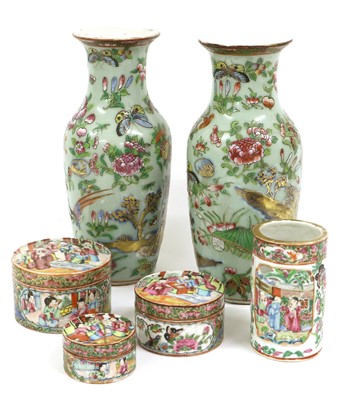 Lot 250 - A Pair of Cantonese Porcelain Vases, 19th...