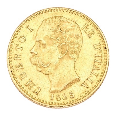 Lot 251 - Italy, 20 lire 1885, (.900 gold, 21.5mm,...