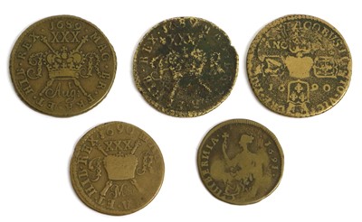 Lot 299 - Assorted James II Irish Gunmoney, 5 coins...