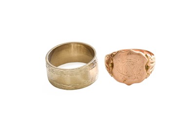 Lot 1088 - A 9 Carat Gold Signet Ring, finger size L; and...