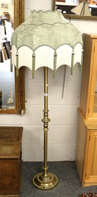 Lot 1330 - A Brushed Brass Standard Lamp, of Column Form,...