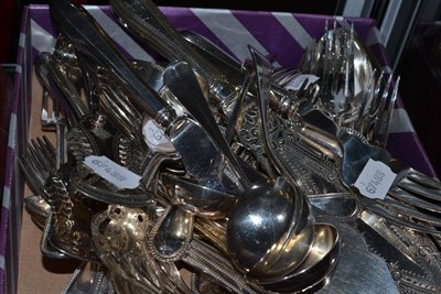 Lot 500 - A bead pattern plated service of flatware, two pairs of fish servers, three sauce ladles and a pair