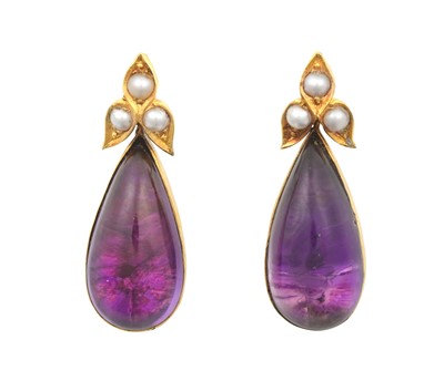 Lot 2138 - A Pair of Amethyst and Split Pearl Drop...