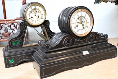 Lot 402 - Two Victorian Black Slate Striking Mantel Clocks