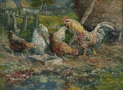 Lot 1408 - John Falconer Slater (1857-1937) Poultry in a...