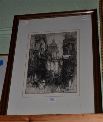 Lot 526 - Hedley Fitton (1859-1929) Continental town, signed, black and white etching